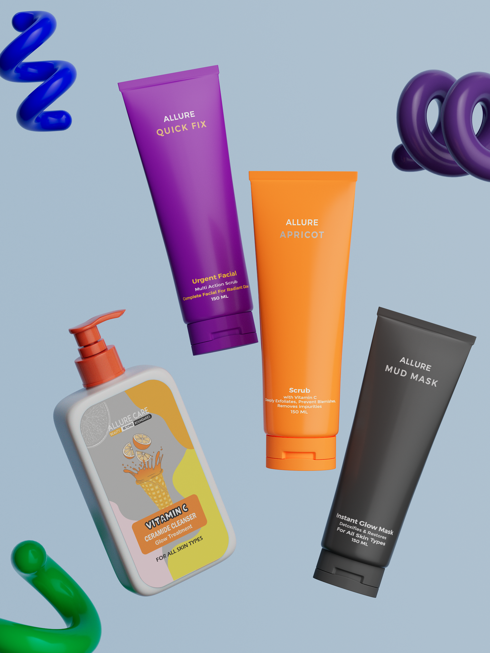 Allure Quick Fix, Apricot Scrub, Mud Mask & Vitamin C Cleanser Bundle